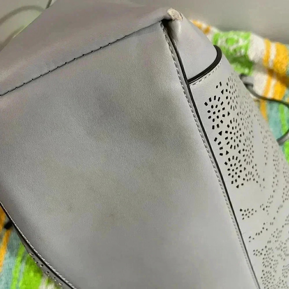 Beautiful faux leather laser cut tote with attached inside bag GUC - Picture 4 of 7